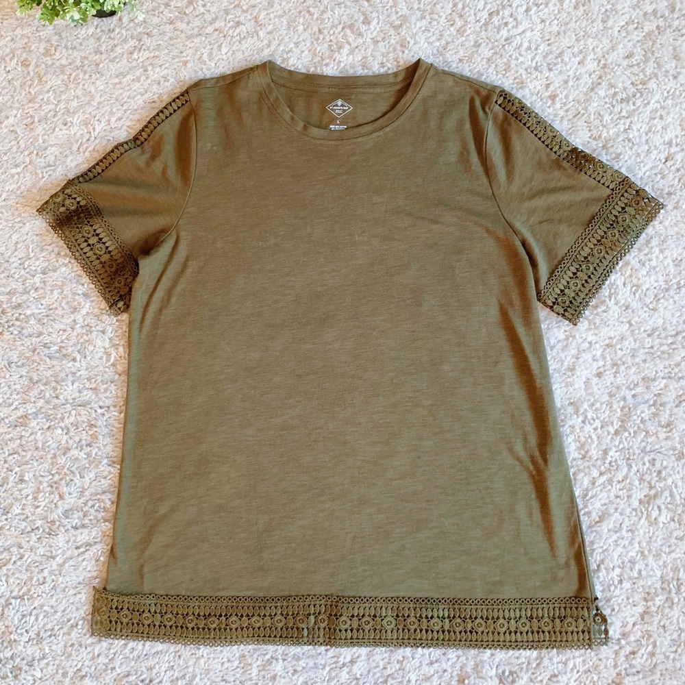 Olive Lace-Trim Short Sleeve Shirt